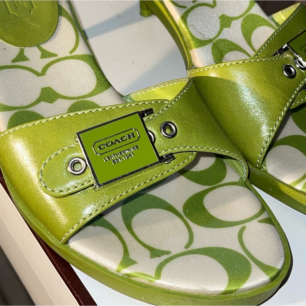 Vintage Coach Calf Leather Lime Green Kitten Heel Sandals - Picture 2 of 10